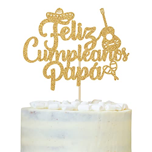 Feliz Cumpleaños Papa Gold Glitter Topper