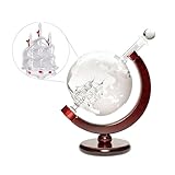 Globe Decanter with Ship Inside - 50 Ounce Hand Blown Glass Liquor Dispenser on Stand for Whiskey, Wine and Spirits - Elegant Liquor Decanter Set for Home Bars