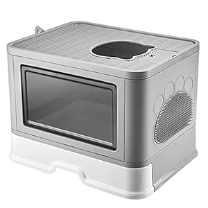 Thinfar Kattenbak, kattentoilet, met deksel, uittrekbaar tablet, ruim, voor katten tot 15 kg, minder sporen, lekvrije bodem, 48,5 x 36,5 x 38 cm, grijs