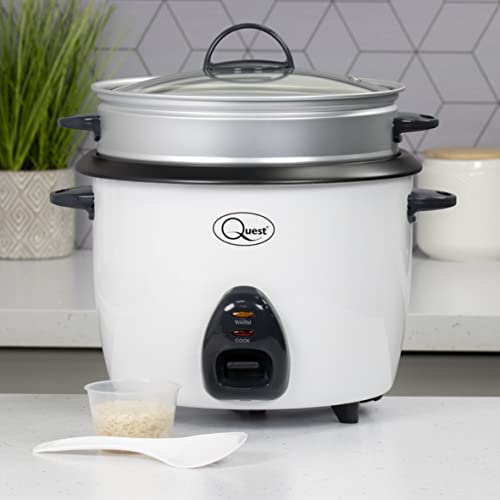 Quest 900W Rice Cooker & Steamer with Keep Warm Function, 2.2L/Non-Stick Inner Pot/Cooks Rice & Makes Healthy Steamed Vegetables/Includes Spatula & Measuring Cup, White - Image 2