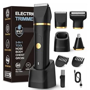 Manscape Body Trimmer Men, 3-in-1 Pubic & Nose & Beard Shavers for Men, IPX7 Waterproof, USB Rechargeable Ball Trimmer Men Grooming Kit with 2 Combs, Painless Nose Hair, Wet & Dry