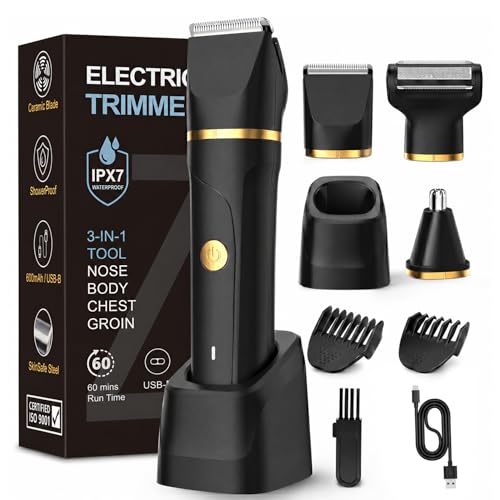 Image of Beard Trimmer for Men,Manscape 3-in-1 Electric Razor Groin Groomer,IPX7 Waterproof Wet /Dry,Versatile Body Hair Trimmer for Ball /Beard /Nose,USB Rechargeable & Nose /Shaves Head,Glossy Black