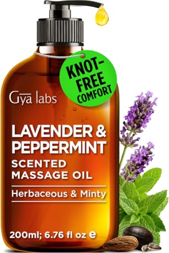 Gya Labs Lavender & Peppermint Massage Oil - 6.76 Fl Oz - Sore Muscle Massage Oil for Relaxation and Recovery - Fast-Absorbing and Non-Greasy Formula, Non-GMO, Cruelty-Free