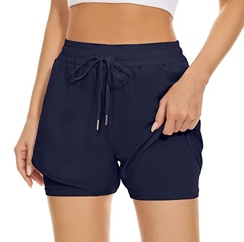 Taydey Women's Quick-Dry Running Workout Sports Shorts(Navy L) #TOP2