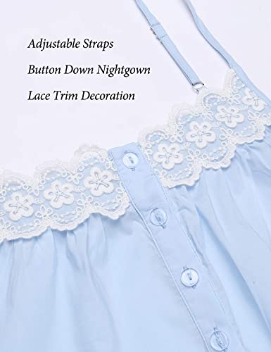 Ekouaer Sleepwear Sleeveless Nightgown Cotton Sleep Dress Victorian Sleepshirt Strap Gown For Women Blue Medium #TOP4