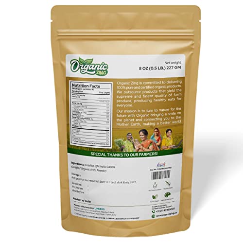 Organic Zing Amla Powder - Usda Certified, Indian Gooseberry For Drinking, Eating/Phyllanthus Emblica Inn/Product Of India - 227Gm Resalable Pack (Pack Of 1) #TOP2