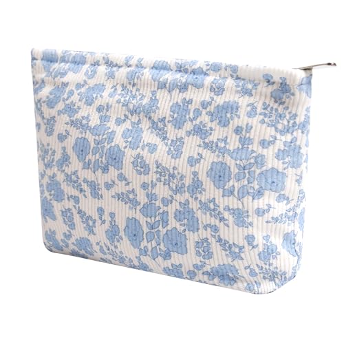 Gardsell Cosmetic Bags for Women - Corduroy Cosmetic Bag Aesthetic Women Handbags Purses Smile Dots Makeup Organizer Storage Makeup Bag Girls Case Bags (A-Beige) 3 Ounce