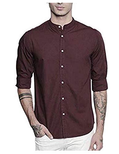 Sleeve Chinese Collar Burgundy Shirt 