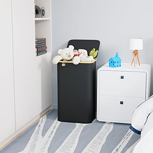 Suoco Laundry Basket With Lid, 29 Gal (110L) Clothes Hamper With Bamboo Handles, Large Foldable Laundry Hamper For Bedroom, Bathroom, Dorm, Laundry Room - Black #TOP3