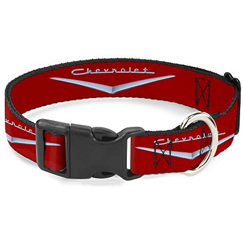 GM General Motors Hundehalsband, Kunststoffschnalle, 1955 57 Chevrolet V Emblem, Rot- Silber, 33 bis 43 cm, 3, 8 cm breit