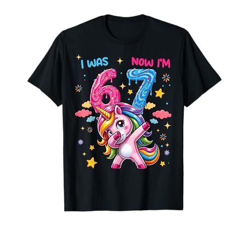 I was Six Now I'm Seven Dabbing Unicorn 67 Meme 7th Birthday T-Shirt
