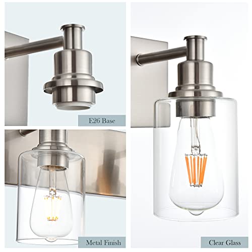 Lucidce Bathroom Vanity Lighting, 3-Lights Brushed Nickel Wall Lights Over Mirror, Industrial Vanity Light Fixtures with Clear Glass Shape by Lucidce - Image 6