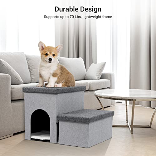 Heeyoo Dog Stairs For Small Dogs, Foldable Dog Steps For Couch And High Bed, 2-Step Pet Stairs With Storage And Pet House, Non-Slip Dog Ramp For Small Dogs And Cats Or Pets Joints #TOP4