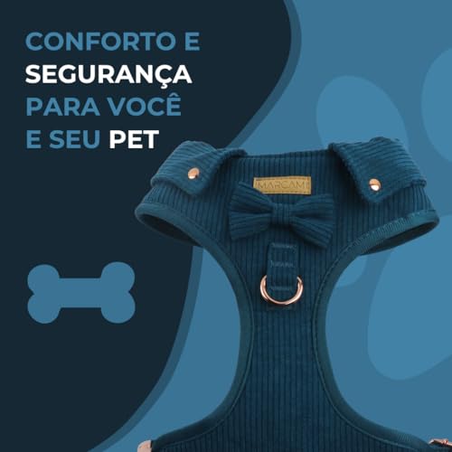 Guia e Peitoral para Cachorros M - Ajuste Regulável - Azul Turquesa | MARCAMI