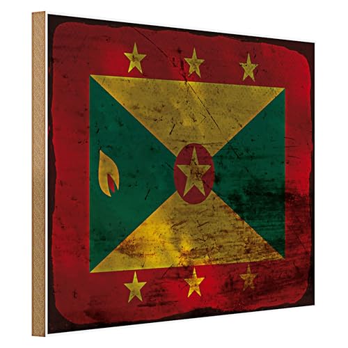 Vintage Grenada Flagge | Holzschild | Nostalgie Dekoration | 40 cm x 30 cm