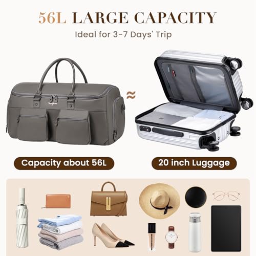 Convertible Garment Bag for Travel, PU Leather Carry On Garment Duffle Bag for Men Women, 2 in 1 Suit Travel Bags for Hanging Clothes with Shoe Compartment3