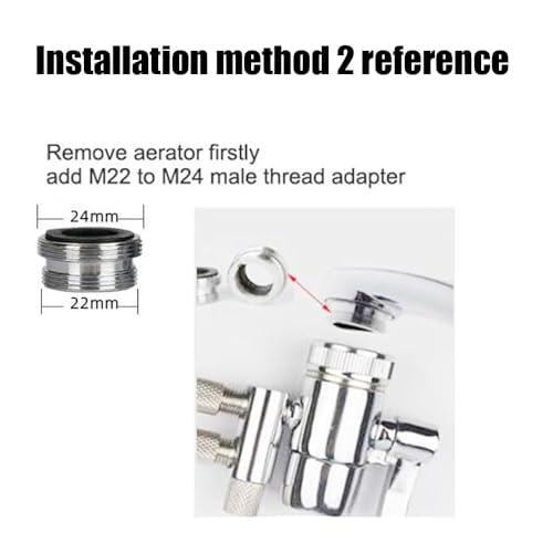 Weirun Kitchen Bathroom Sink Faucet Water Filter Diverter Valve for Push on 1/4 inch Tubing Replacement Part Adapter with M22 X M24 Connector, Polished Chrome