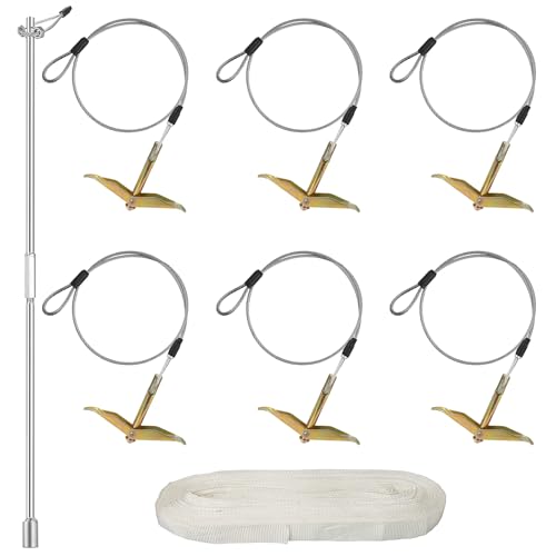 hannger Greenhouse Tie Down Kit, 6 Pack Earth Anchor Cable Stakes with 98FT Webbing Strap & Driving Rod, Soft Soil Anchor Kit for Hoop House, High Tunnel, Greenhouse Plastic Film, Shade Cloth