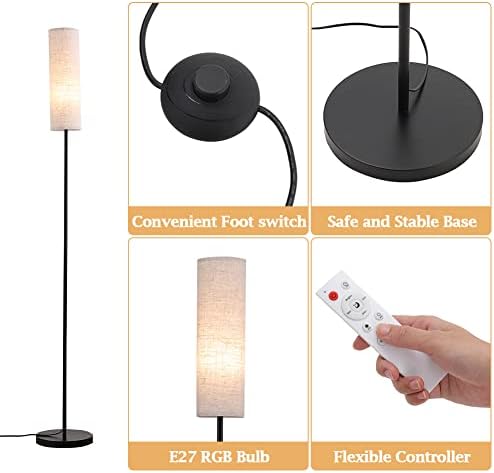 INMOZATA Floor Lamp with Remote Control,Dimmable RGB Standing Lamp,Adjustable Brightness and Colour Changing Corner Floor Lamp, Reading Lamps for Living Room,Bedroom, OfficeBulb Included