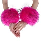 Tongcloud Women's Faux Fur Wrist Cuffs Wrist Warmers Faux Fur Arm Cuffs Winter Warm Warmers for Women Party Costumes Gifts (Rose red)