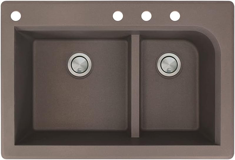 Transolid RTDJ3322-12-CADE Radius Granite 4-Hole Drop-in Double-Bowl Kitchen Sink, 33" x 22" x 9", Espresso