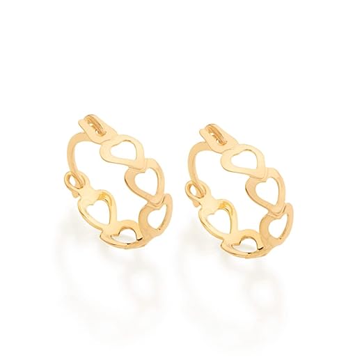 Brinco Rommanel Banhado Ouro Argola Com Corações Vazados Adulto/Infantil 523351