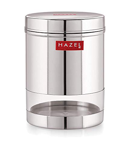 Image of HAZEL Stainless Steel Transparent Wide Mouth See Through Container, Silver, Set of 2, 950 ML