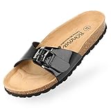 Schuhweite: Normal BOnova Damen Pantoletten Teneriffa in Lack schwarz 35, modischer Einriemer mit Korkfußbett - komfortable Sandalen zum Wohlfühlen - hergestellt in der EU