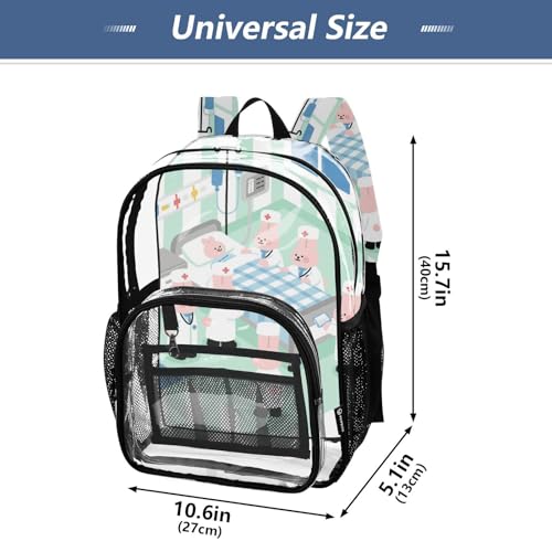 Cartoon Doctor Rabbits Cute Green School Clear Backpack Clear Book Bag For Boys See Through Heavy Duty Bag4