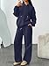 Trendy Queen Womens 2 Piece Outfits Lounge Fall Fashion Sets Oversized Sweatshirts Wide Leg Pants Sweatsuits Winter Clothes Navy M