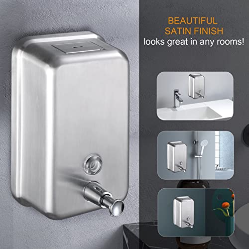 Vannsoo Commercial Wall Mount Stainless Steel Soap Dispenser, Corrosion Proof Lining Liquid Hand Sanitizer Dispenser Bathroom 1100Ml / 37Oz. (Vertical) #TOP6