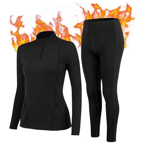 TERODACO Thermal Ski Base Layers Women Half Zip Warmth Thermal Underwear Set Womens UPF 50+ Quick Dry Thermal Tops and Fleece Lined Leggings Cover