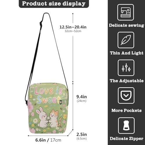 Love Is Sweet Animal Bunny Cat small messenger bag for men men shoulder bag Casual Everyday Purse Adjustable Strap for School outdoor sports3