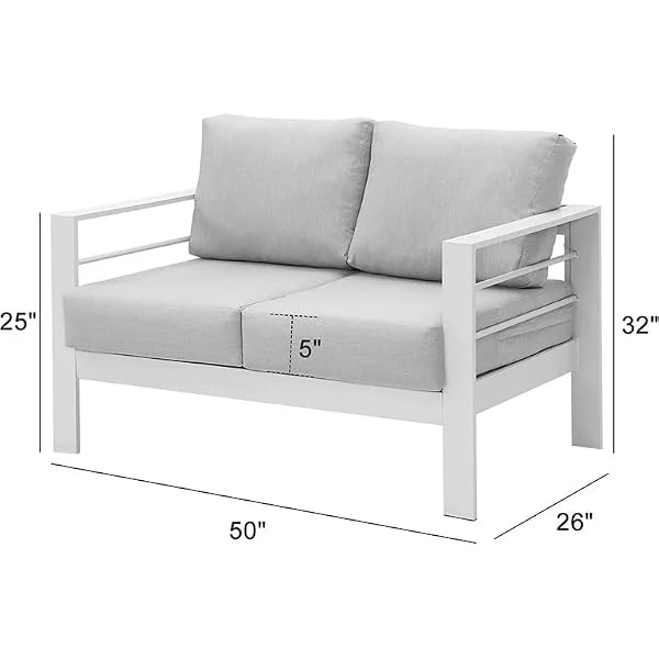 FansaFurn Outdoor Patio Furniture Loveseat Sofa, All-Weather Metal Aluminum Patio Couch with 5" Thick and Soft Cushion and Wide Arm, Outdoor Couch for Balcony, Porch, Backyard by FansaFurn - Image 3