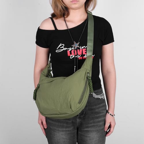 Nylon Crossbody Bag with Zipper Hobo Shoulder Bag with Adjustable Strap Casual Sling Bag Lightweight Shoulder Purse f3
