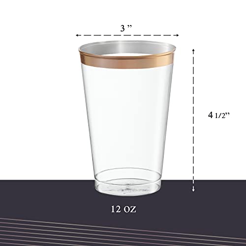 Plasticpro Disposable 12 Oz Crystal Clear Plastic Tumblers With Rose Gold Rim For Party's & Weddings Pack Of 50 #TOP2