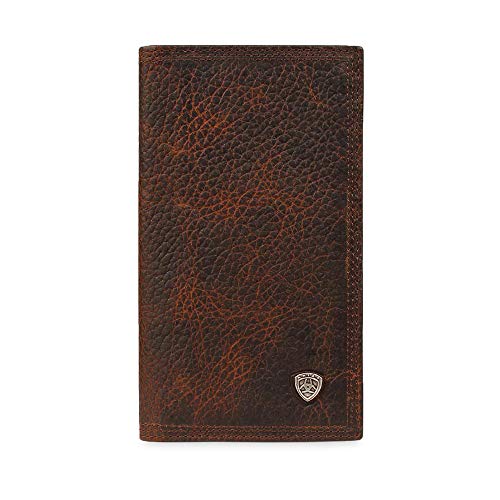 ARIAT Men's Rodeo Wallet in Dark Copper Oil Tan Leather with Brand Concho, ID and Card Slots2