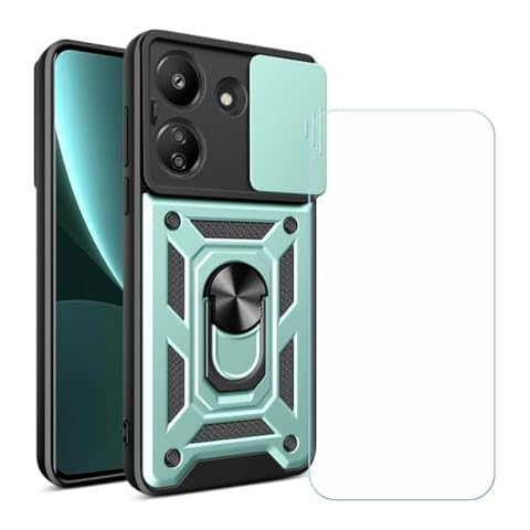 FZZSZS Case for Motorola Moto G85 + Screen Protector Tempered Glass Protective Film,Blackish Green Phone Case Ring Kickstand Magnetic Shockproof Cover for Motorola Moto G85 (6.67") Cover