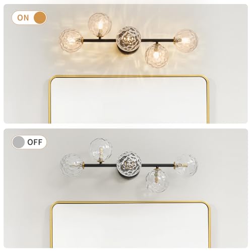 Image of 5 Lights Bathroom Vanity Light,Matte Black Globe Bathroom Light Fixtures