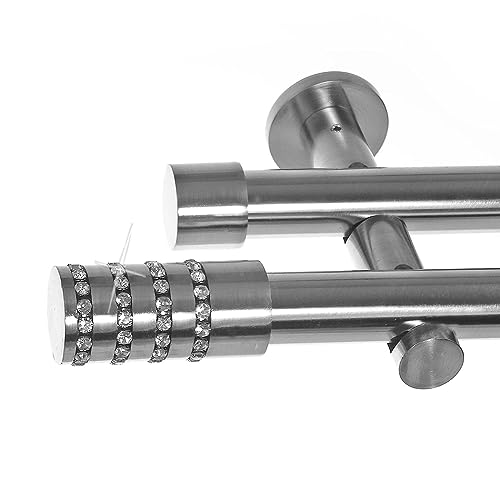 BASIT Gardinenstange 2 läufig 200cm lang Edelstahl Look I Gardinenstange doppelläufig Wandmontage Ø20mm mit Zylinder I In 120-600cm verfügbar H41 BASIT Gardinenstange 2 läufig 200cm lang Edelstahl Look I Gardinenstange doppelläufig Wandmontage Ø20mm mit Zylinder I In 120-600cm verfügbar H41