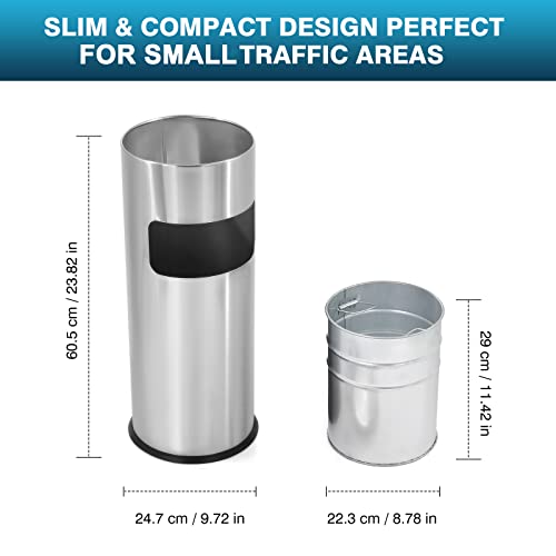 Image of IRONWALLS Indoor Outdoor Trash Can with Lid, Silver Floor Standing Stainless Steel Garbage Bin with Removable Inner Barrel, Commercial Waste Bin Container Trash Receptacle, Patio Garbage Can