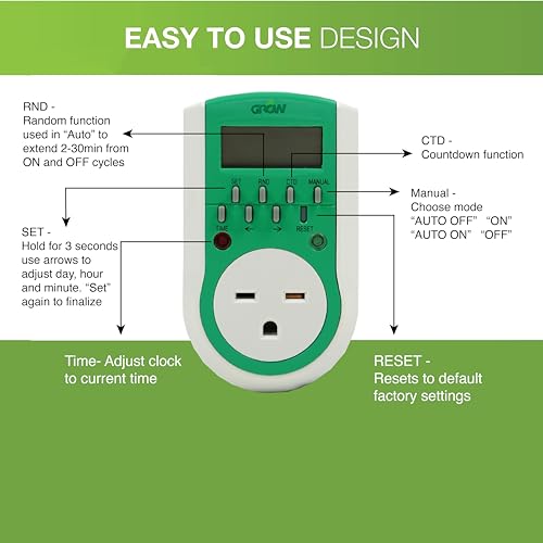 Grow1 240V Outlet Digital Timer, Single Outlet, 15A, Compatible with 220V, 230V & 240V Outlets, Great for Grow Lights, Reptile Enclosures & Aquarium Timer by DL Wholesale - Image 5