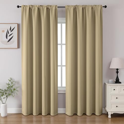 CUCRAF Beige Blackout Curtains 108 inch Length 2 Panels Set, Rod Pocket Room Darkening Drapes for Bedroom Living Room, Insulated Thermal Light Blocking Window Curtain (W52 x L108 Inch)