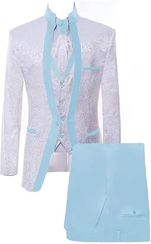 Paisley Slim Fit White Premium Floral Tuxedo Prom Wedding Groom 3 Pieces Suits