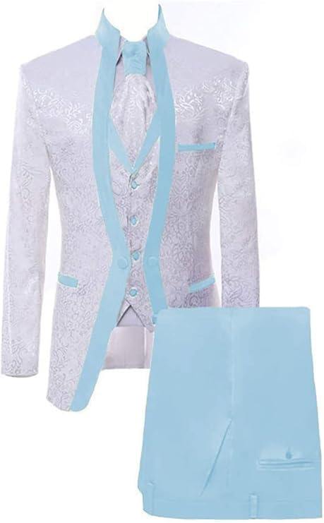 Paisley Slim Fit White Premium Floral Tuxedo Prom Wedding Groom 3 Pieces Suits