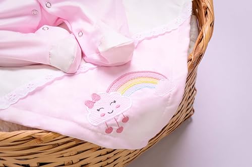 Saída De Maternidade Bebê Menina Arco Iris Nuvem 4 Peças - Rosa com Palha