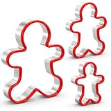 Gingerbread Man Cookie Cutters Set, 3 PCS Gingerbread Man Biscut Cutters Set Stainless Steel Christmas Cookie Cutters with Red Environmental PVC - 5.3/4.5/3.5IN