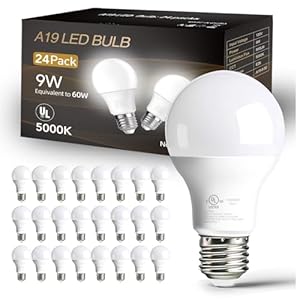 dalattin 24 Pack LED Bulbs Daylight White 5000K, 60 Watt Equivalent A19 Standard Bulbs, E26 Base, 800 LM, Efficient 9W Energy Saving, Non-Dimmable, 80+ CRI, 120V, UL Listed, for Living Room, Office