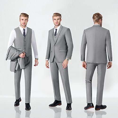 Lupurty Suits For Men, 3 Piece Men's Suit Slim Fit, Solid Jacket Vest Pants With Tie, One Button Tuxedo Set, Light Grey Xl #TOP3