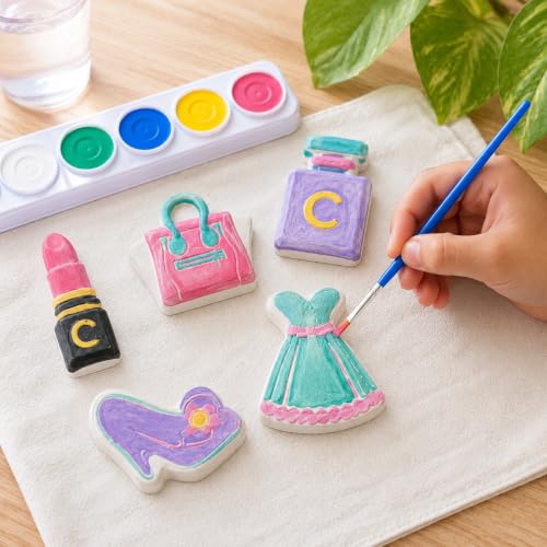 Image of Meenas DIY Kids Plaster Painting Kit - Paint Your Own 3D Figurines with Acrylic Colours & Brush | Perfect Birthday and Farewell Gift, Creative Art & Craft Activity Gift for Kids 2+ (Makeup Set)